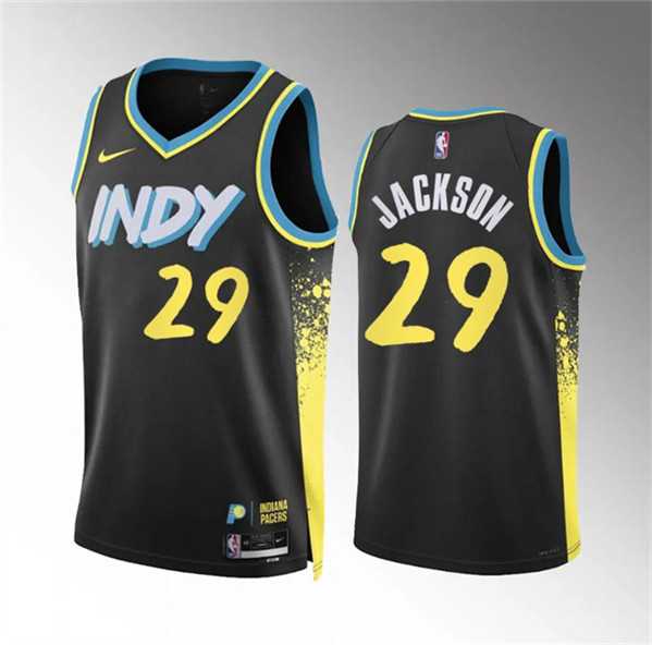 Mens Indiana Pacers #29 Quenton Jackson Black 2023-24 City Edition Stitched Basketball Jersey Dzhi